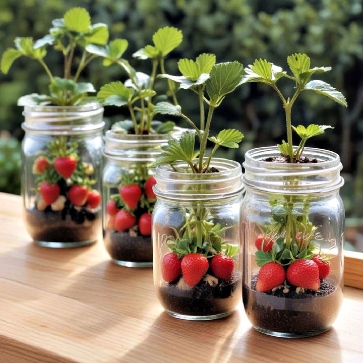 mason jar strawberry planter