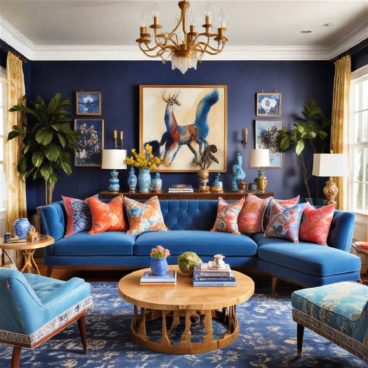 maximalist blue living room