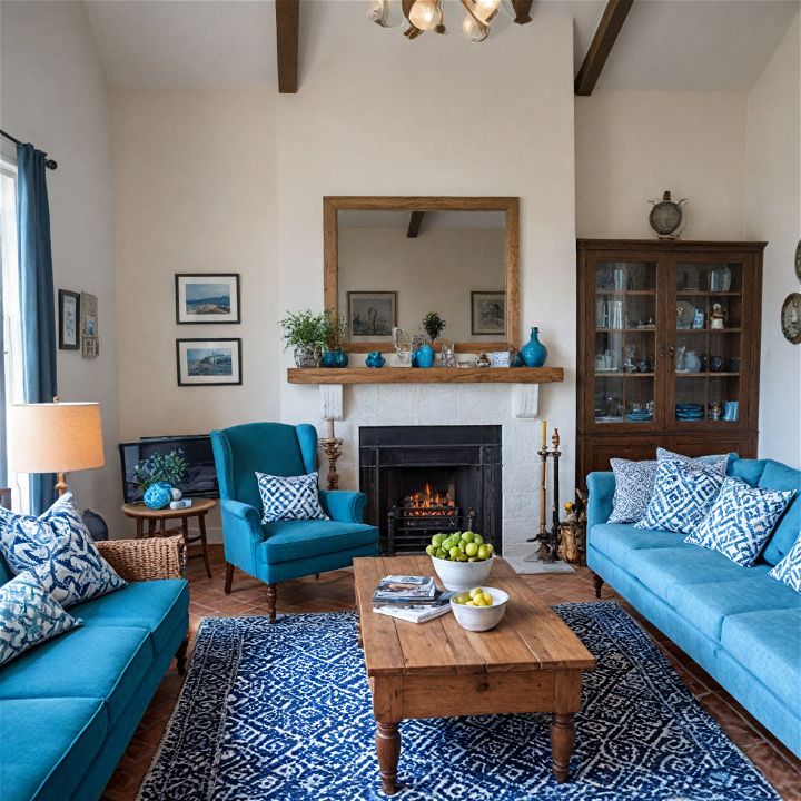 mediterranean blue living room