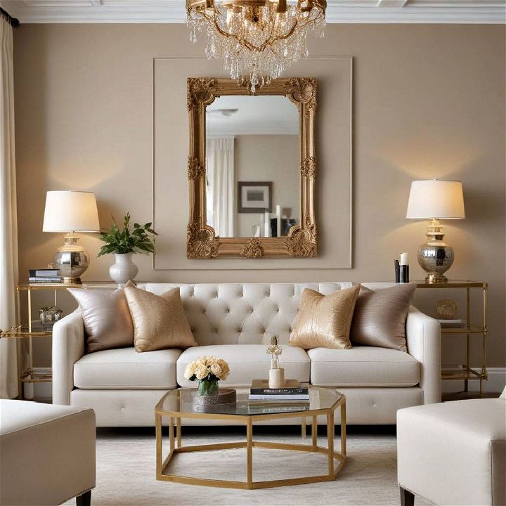 metallic accents beige living room
