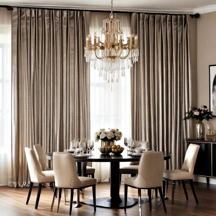 metallic curtain art deco inspired dining room