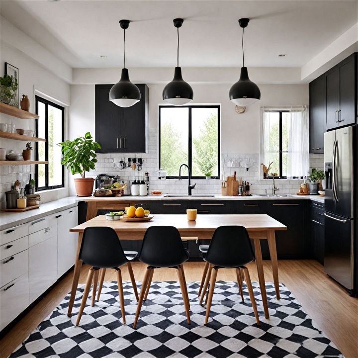 mid century modern design for black and white kitchen