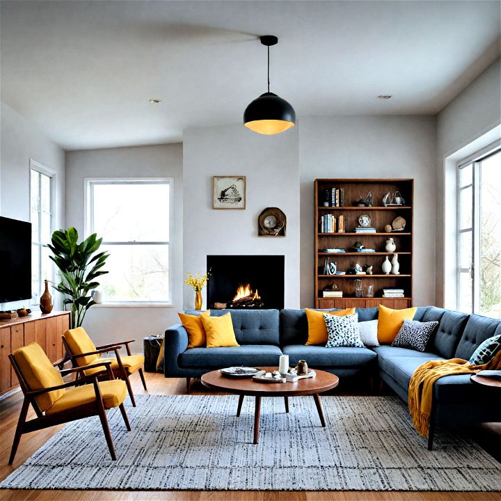 mid century modern gray living room