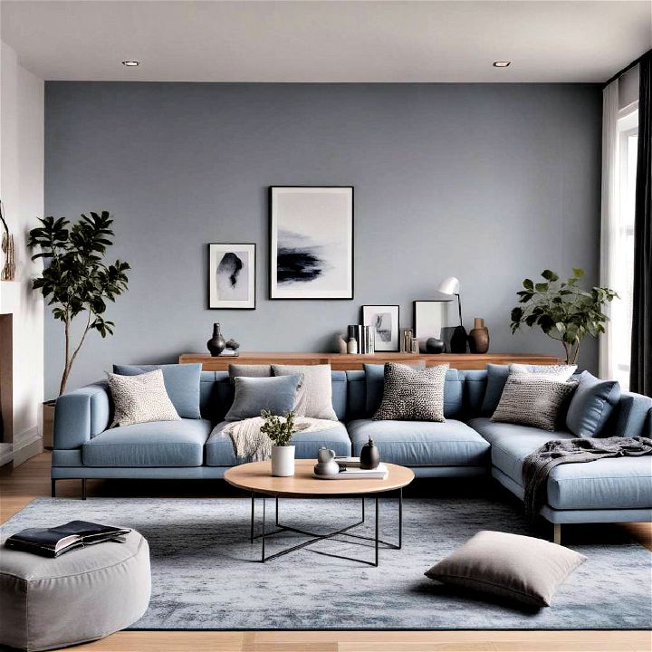 minimalist blue and grey living room