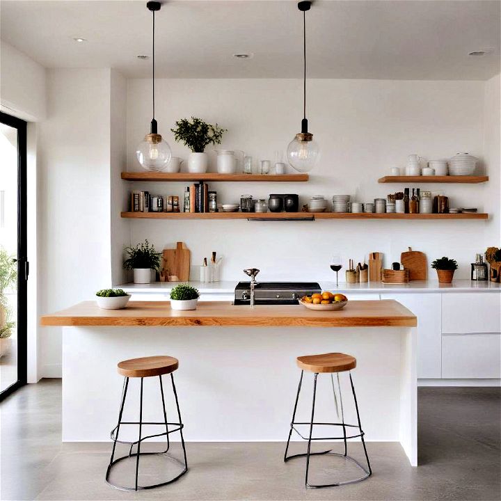 minimalist floating shelf island to add a modern touch