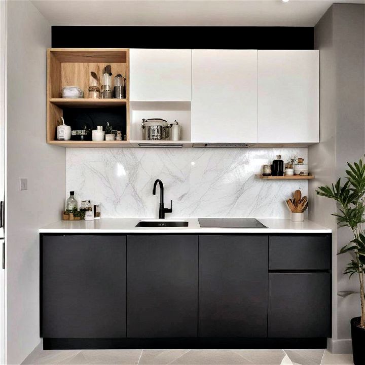 minimalist monochrome kitchenette