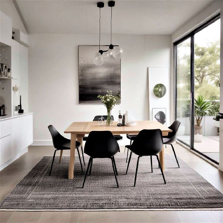 minimalist monochrome rug for dining room