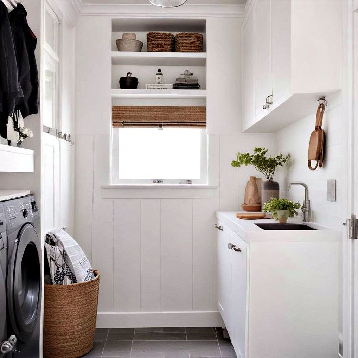 minimalist mudroom laundry room combo