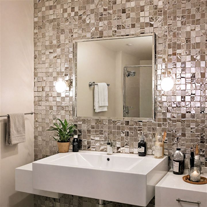 mirror tiles backsplash for small bathrooms