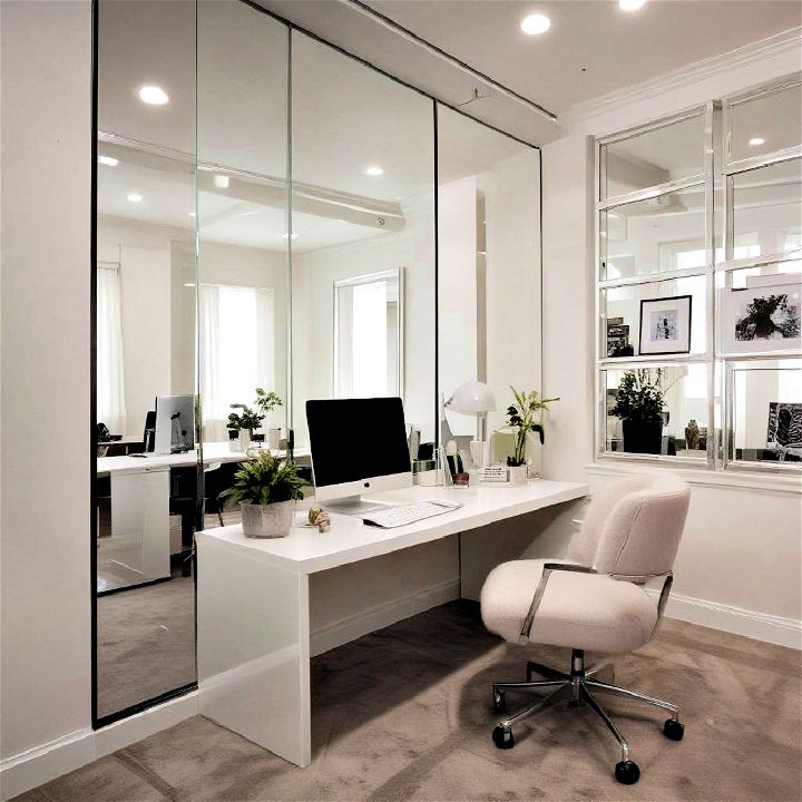 mirrored accent wall for small office