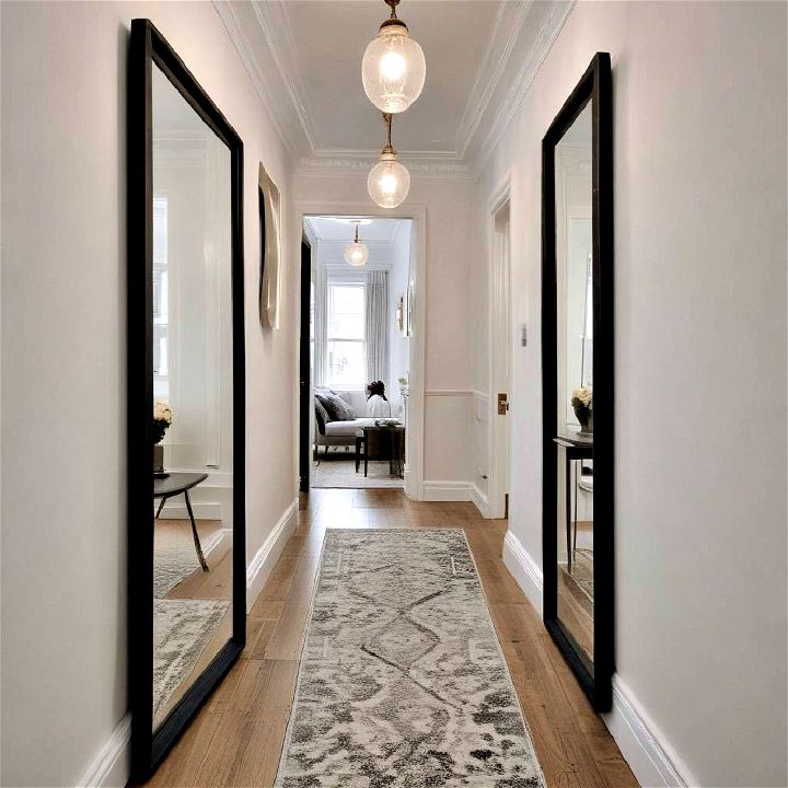 mirrors to reflect light for narrow hallway
