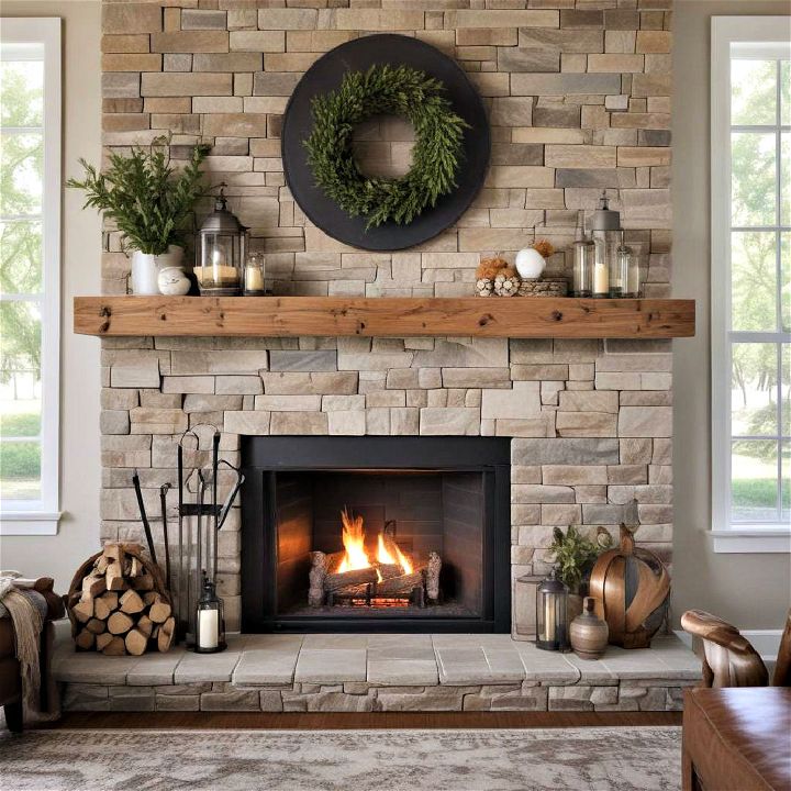 mixed material fireplace surround