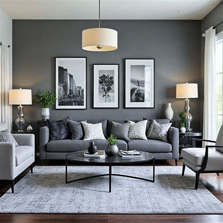 modern and elegant dark gray living area