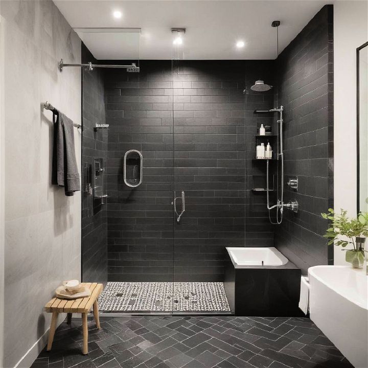 modern black tile shower