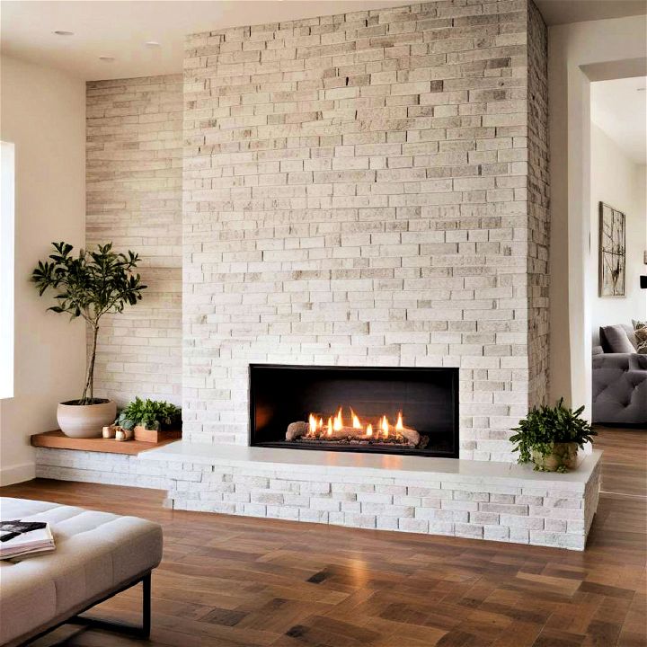 modern brick fireplace with a floating hearth