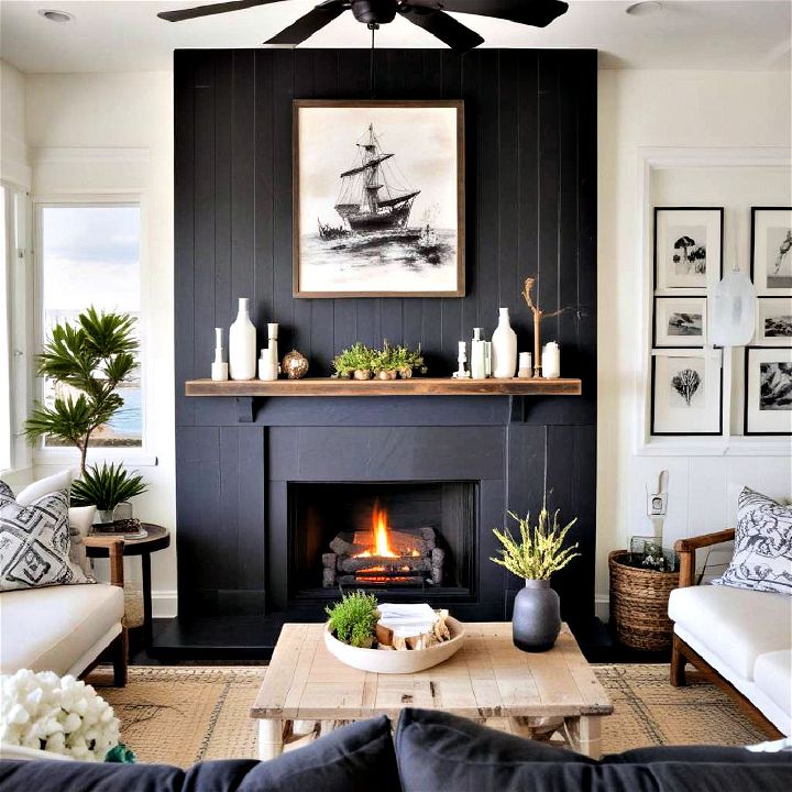modern coastal black fireplace