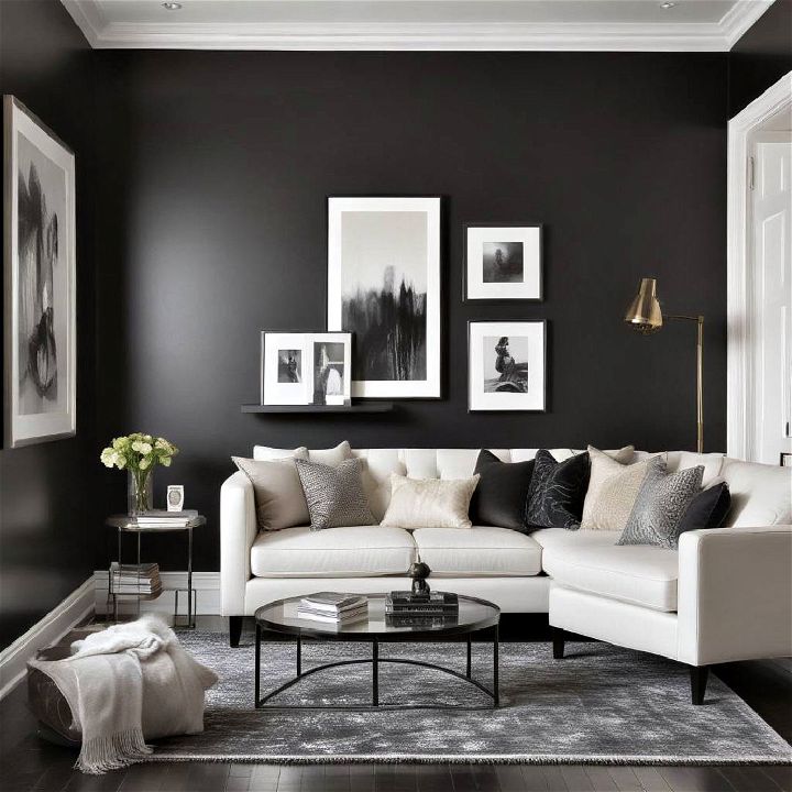 modern glossy black wall for living room