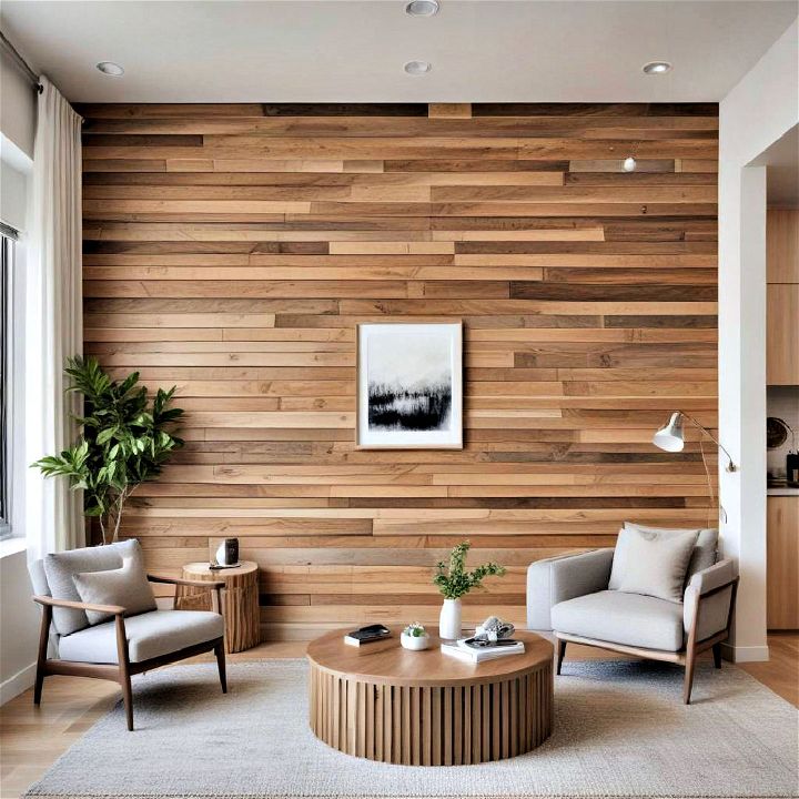 modern horizontal wood slat accent wall