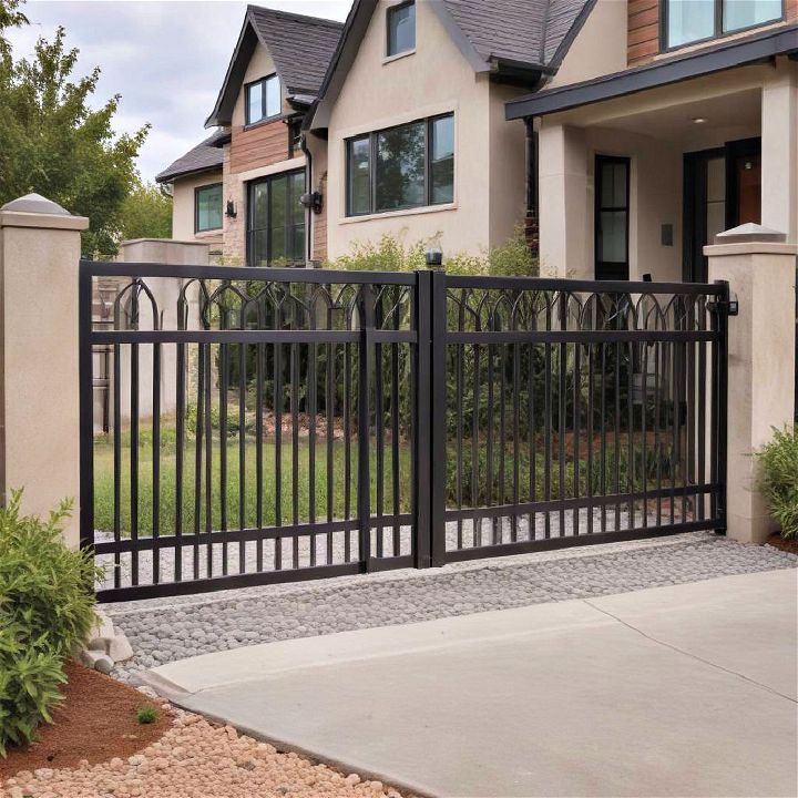modern metal fence for driveway entrance