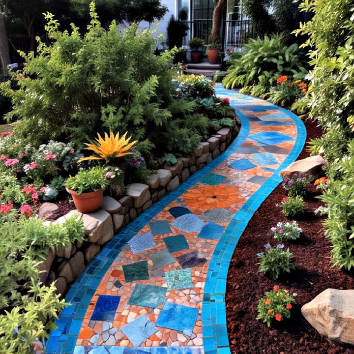 modern mosaic tile front walkway