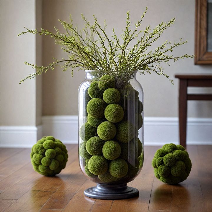 modern moss balls vase decor