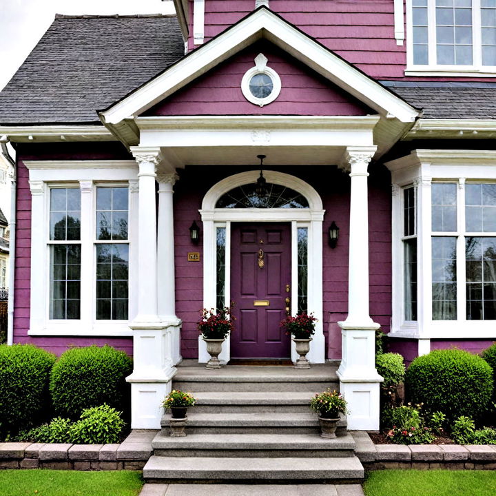 modern plum exterior with pale grey accents