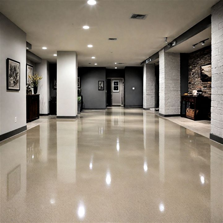 modern polished concrete for basement floor