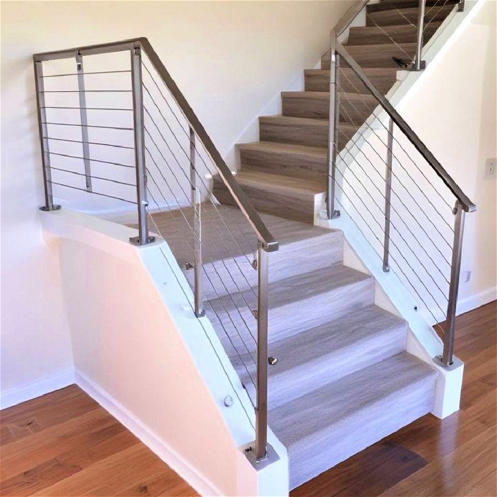 modern stainless cable railing for stair