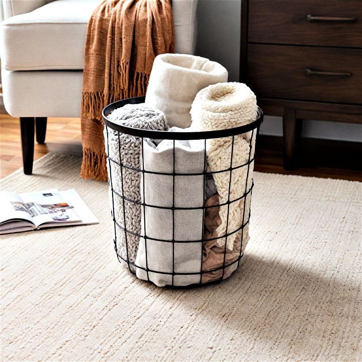 modern wire basket to store blankets