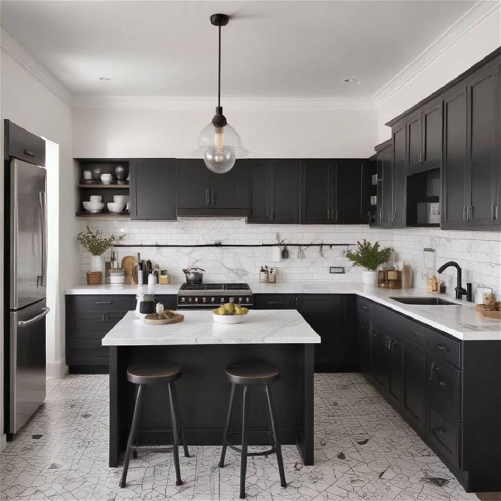 monochromatic black and white kitchen