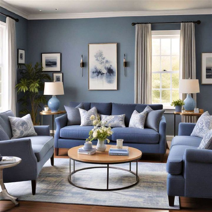 monochromatic blue living room