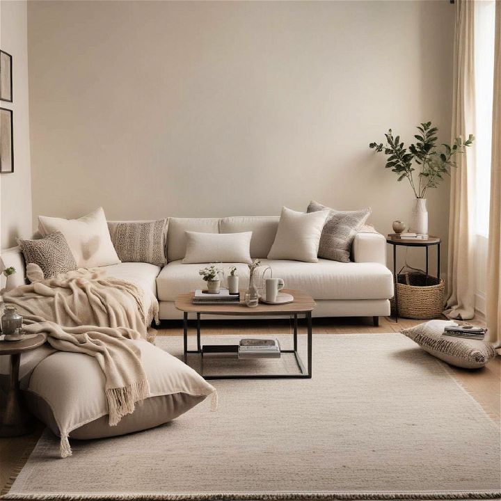 monochromatic layers beige living room
