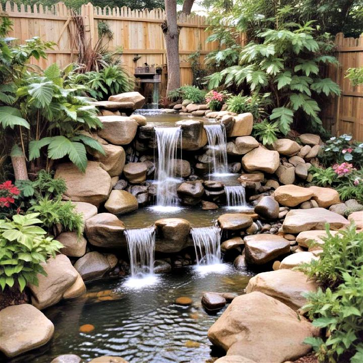 multi tiered backyard waterfall paradise