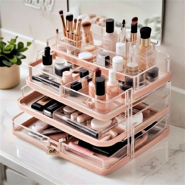 multi tiered trays for makeup organizer