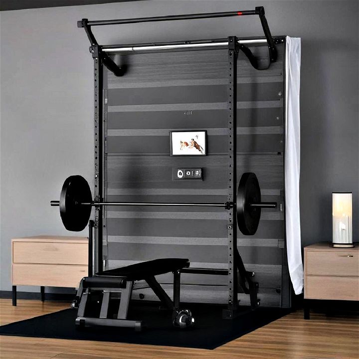 murphy bed equipped with exercise equipment