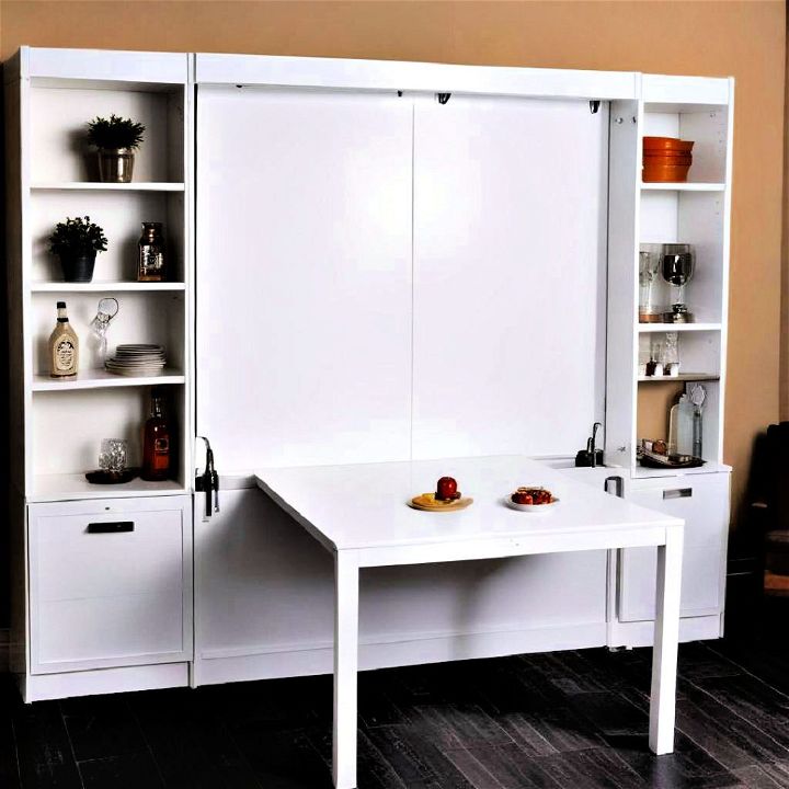 murphy bed featuring a drop down bar table