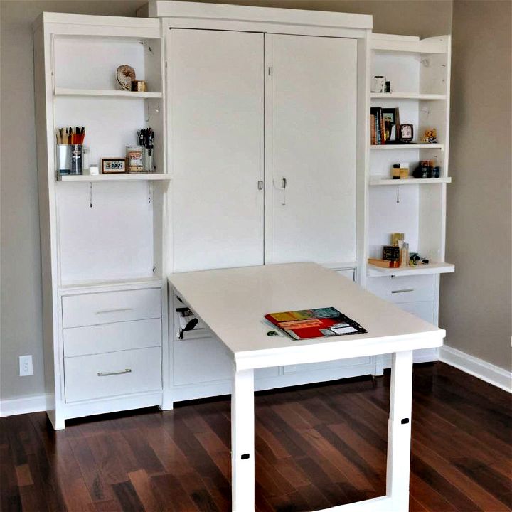 murphy bed with a built in craft station