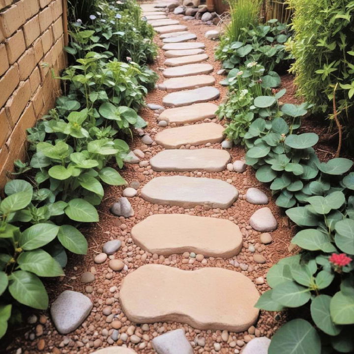 narrow garden pathways using stepping stones