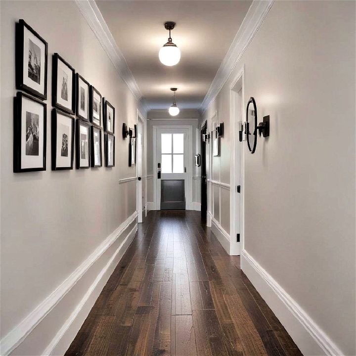 narrow hallway glossy surfaces