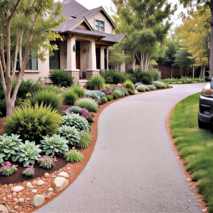 native landscaping sustainable driveway entrance