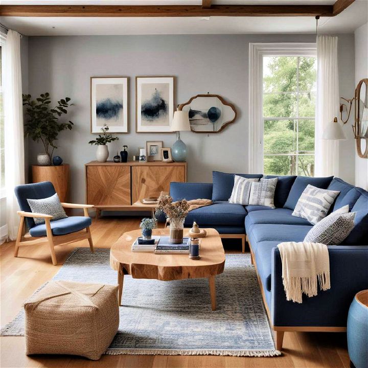 natural wood blue living room