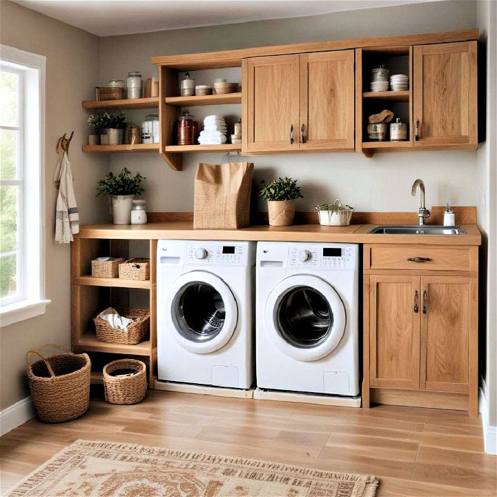 natural wood elements into your laundry room design