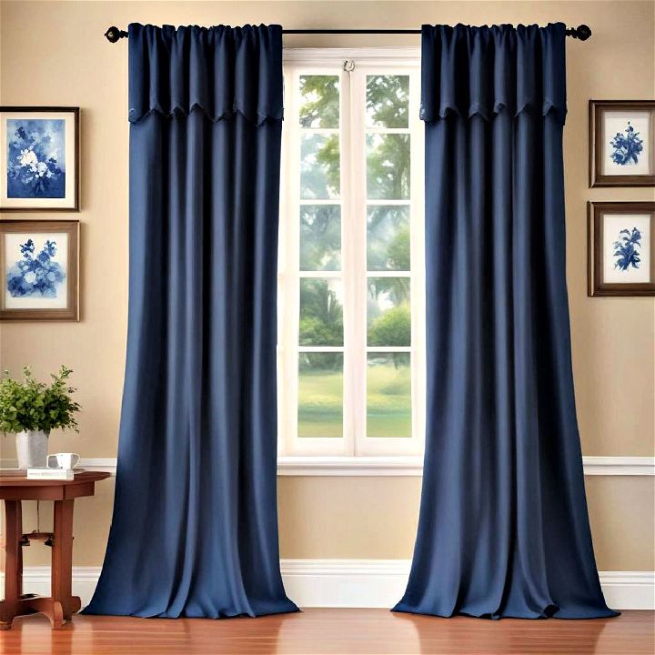 navy blue curtains to add a luxurious look