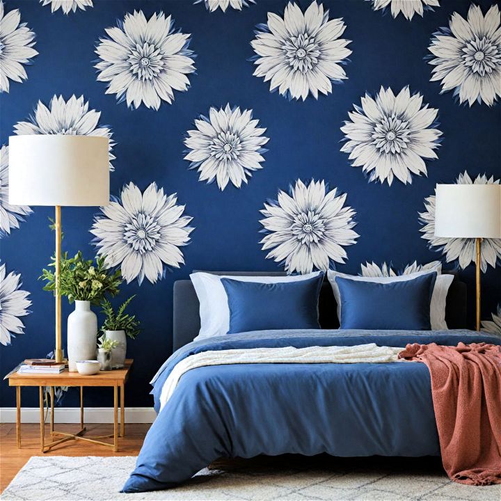navy blue floral bedroom wallpaper