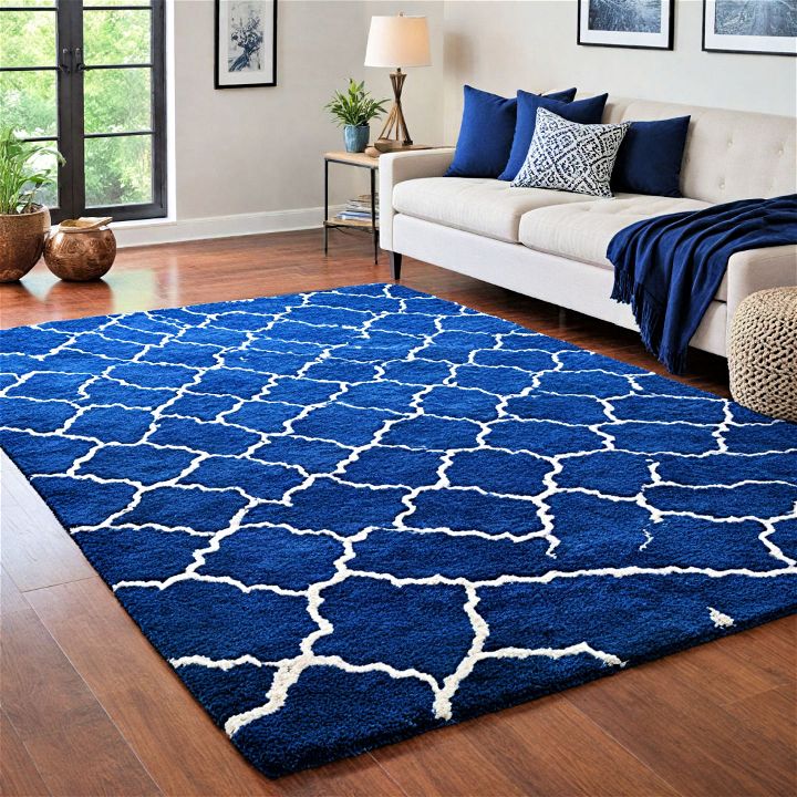 navy blue rug to make your bedroom inviting