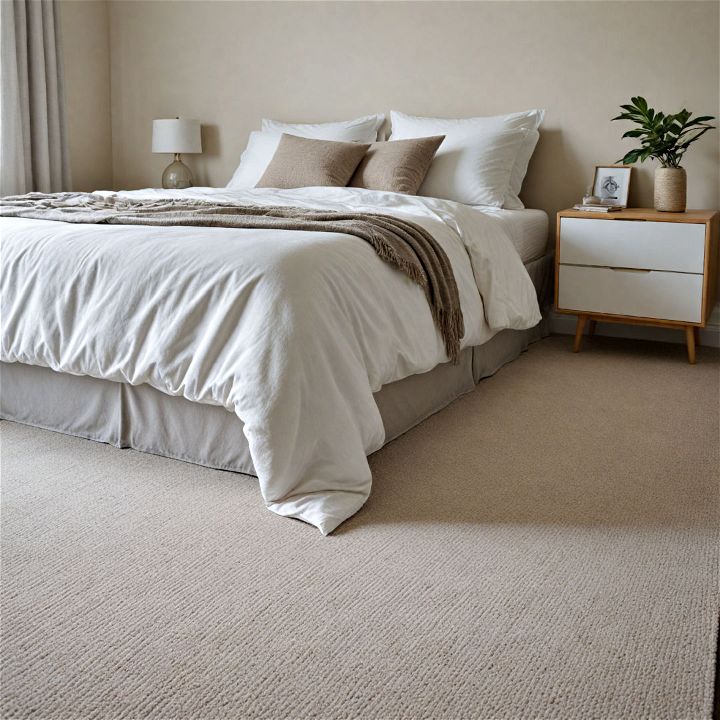 neutral carpeting scandinavian bedroom