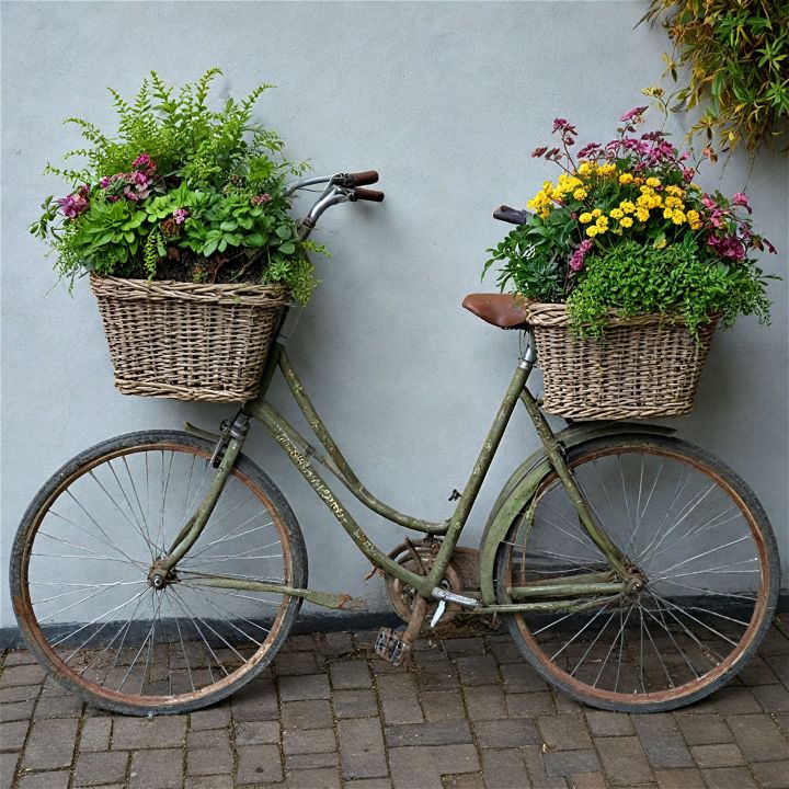 old bicycle s baskets into unique planters