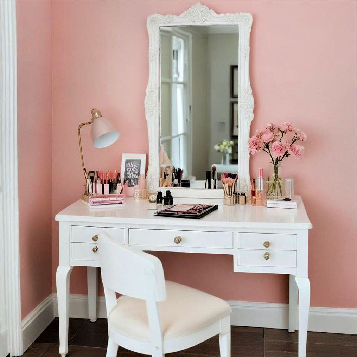 old desk into a chic makeup vanity