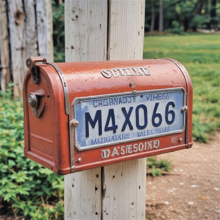 old license plate on mailbox decor
