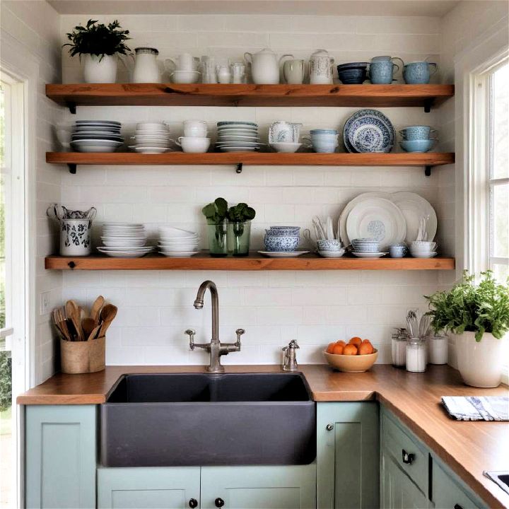 open shelving for cottage kitchen